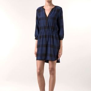 Parker Mallory Silk Plaid Blue & Black Dress